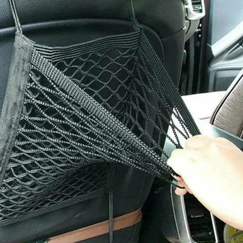 2Pcs Elastic Car Storage Net Bag Between Seat Organizer Barrier Black-3