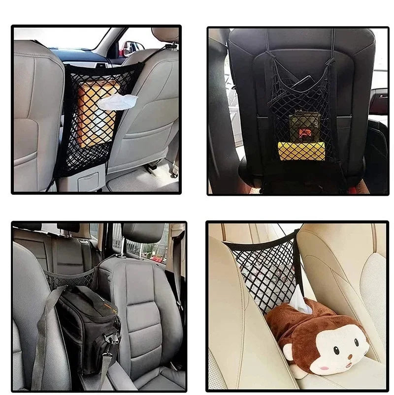2Pcs Elastic Car Storage Net Bag Between Seat Organizer Barrier Black-4