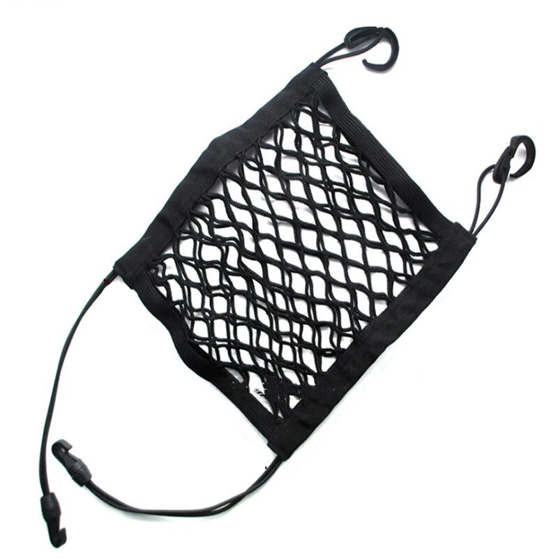 2Pcs Elastic Car Storage Net Bag Between Seat Organizer Barrier Black-0